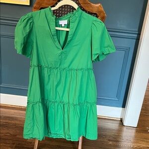 Green V-Neck Tiered Dress